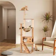 Petzly Wooden Cat Tree Tower Scratching Post Scratcher Condo House Bed 150cm