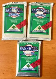 1990 Upper Deck MLB Baseball Cards Unopened Foil Packs Instant Win Lot 3 Packs