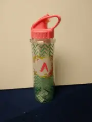 Water Bottle Clean with Peach Top FlipUp Straw with "A" on Front 9.25" Tall 21OZ