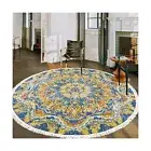 Round Boho Rug 6Ft Floral Farmhouse Carpet Large Bedroom Playroom Mat Circle ...