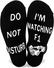 [Raykce] Funny F1 Socks, Do Not Disturb Socks Novelty Football Socks for Men Funny Gifts for Men Casual Sock Funny Socks with Grips - Formula 1 Christmas Presents for Racing Fans (Black), White, One size