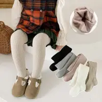 在飛比找momo購物網優惠-【橘魔法】加絨純柔和色單直條褲襪(連褲襪 大童 褲襪 襪子 
