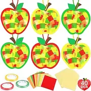 Renbuzhu 40PCS Back to School Apple Crafts Bulk: Tissue Paper Sign Suncatchers, First Day of Classroom Activities DIY Kit, Fall Decorations, Window Stained Glass Effect Art Supplies