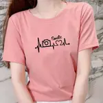 女式 T 恤女孩 T 恤 LL 短袖 T 恤尺寸 S M L XL XXL XXXL/優質圖案絲網/心率短袖時尚 T 恤