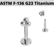 16G 1/4" TRINITY BEAD LABRET TITANIUM INTERNALLY THREADED TRAGUS Flat Back Ring