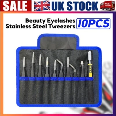 UK 10Pcs Precision ESD Anti-Static Repair Stainless Steel Tweezers Set Kit Tools