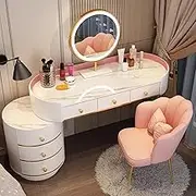 Dressing Table,Modern Vanity Desk with Mirror and Chair,Makeup Table with 6 Drawers,Telescopic Dresser,Lots Storage,for Girls Room(Pink)