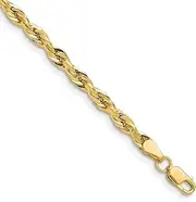 [JewelryWeb] 10k Yellow Gold 3.5mm Semi solid Rope Chain Bracelet Link-Bracelet for Women and Men