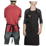 Chef Apron for Men and Women - Kitchen Apron with Pockets & Classic Striped