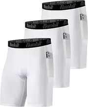 [Runhit] Mens Compression Shorts with Pocket Spandex Compression Running Baseball Football Underwear Men 3 Pack White XXL