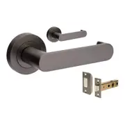 Zanda Duke Return Door Lever Handle on Round Rose Graphite Nickel