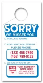 34 Sorry We Missed You Doorknob Hanger 3 x 6" QTY 500