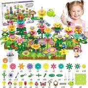 Flower Garden Building Block Toys, 282 Pcs Flowers Buildable Play Set for Girls Boys Age 3 4 5 6 7 8 - DIY Floral Display STEM Toy Gardening Pretend Toy for Creative Kids, Stacking Game for Toddlers