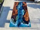 Custom Blue & Green Ocean-Inspired Walnut Wood Epoxy Dining Table / Sofa Table