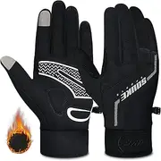 [SOUKE] Winter Cycling Gloves Men Women Thermal Touch Screen Padded Bike Gloves Water Resistant Windproof for Mountain Biking Running