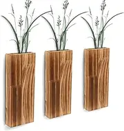 3pcs Indoor Plant Wall Planters, Wooden Plants Holder for Dried Flowers Artificial Greenery Pocket Vase for Hanging Farmhouse Wall Decor Modern Living Room and Bedroom(Brown)