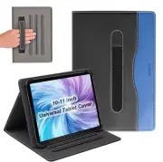 Universal 10.1" Leather Tablet Cover Case with Stylus Holder, for All 10 Blue