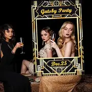JeVenis Luxury Art Deco Party Photo Booth Prop Frame 1920s Great Gatsby Photo Frame Roaring 20's Photo Selfie Frame for Great Gatsby Wedding Vintage Birthday Party Supplies