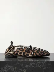 [GANNI] GANNI - Lace-up Leopard-print Denim Ballet Flats - Leopard print - IT39 IT 39 Animal print