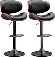 [YaFiti] Swivel Bar Stools Set of 2 for Kitchen Counter, Adjustable Bentwood Barstools, Modern PU Leather Upholstered Bar Chair with Back and Footrest, for Bar, Kitchen, Dining Room, Black