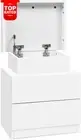 White Bedside Table 2 Drawers Lift Up Storage Nightstand Narrow Space Organizer