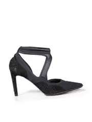 Black Mesh Fabric Pointed-Toe Heels