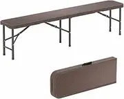 Costway 180cm Outdoor Plastic Folding Bench, Portable Fold-in-Half Seat w/ 600kg Capacity, Rattan-Like HDPE Thickened Long Seat w/Handle & Lock, for Outdoor Camping Picnic Party Soccer Events