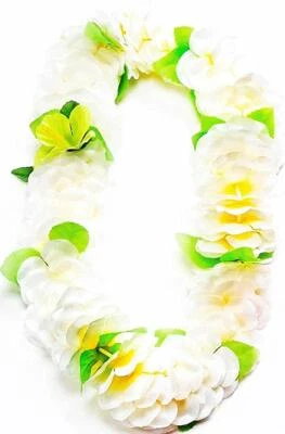 Forum Novelties Deluxe Color Dipped White Green Silk Flower Hawaiian Lei.
