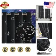 Premium Blackout Curtains for Kids - Outer Space Design, Grommet Top 2-Pack
