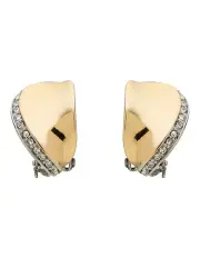 [Barcs] Crystal Clip Earrings in Two Tone