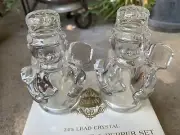 Shannon Crystal Christmas Snowmen Salt & Pepper Set-24% Leaded Crystal