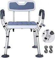 FesFun® Shower Chair Stool with Arms and Back, Height Adjustable Up to 330LBS, Bathtub Slip Resistant Shower Seat for Seniors, Elderly Handicap Disabled, Aluminum Legs Stable Rubber Suction Cup Feet