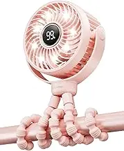 SHEWIND Stroller Fan, LED Display Portable Fan, Battery Operated Small Clip on Fan, 4 Speed Rechargeable Mini Personal Fan Cooling Travel Fan For Car Seat Crib Treadmill (Pink), S15 Pro