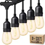 Outdoor String Lights 150FT, E26 Socket, 48Pcs S14 Shatterpoof Bulbs, 1 Watt Dim