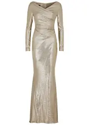 Talbot Runhof Metallic Ruched Wrap-effect Gown - Gold - 8 8