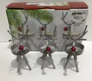 Rustic Iron Metal Christmas Baby Reindeer Tea Light Candle Holders Set Of 3 NIB
