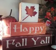 Primitive Shelf Sitter Blocks Happy Fall Y'all Wooden Stackables Autumn
