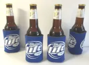 Miller Lite Bottle Can Koozie Two Logos Fold Flat - Set of (4) - New & Free Ship