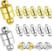 AIEX 12pcs Magnetic Bracelet Clasps, Locking Necklace Clasps With Round Buckle for Jewelry Making (Golden, Silver)