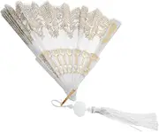 QUMIIRITY Traditional Chinese Bronzing Tassel Fan Folding Hand Fan Elegant Accessory Performance Photography Prop