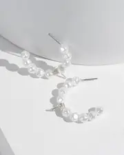 White Pearl Barbed Wire Hoop Earrings