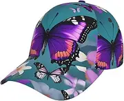 [YANYU] Purple Butterfly and Flowers Print Adjustable Snapback Hat Baseball Cap Comfortable and Stylish for Men and Women, Black, One Size