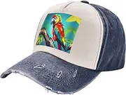 [YANYU] Parrots On Tree Print Fashion Washed Distressed Baseball Cap Vintage Adjustable Hat with Classic Brim, Navy Blue, One Size