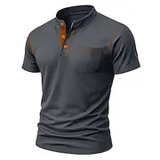 Men's Henley Shirt Tee Short Sleeve Solid Color Plain Casual Pocket Buttons Contrast Stitching Henley Outdoor Casual Daily Summer Spring Fall Black White Lig