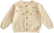 [HOOLCHEAN] Baby Spring Summer Embroider Flower Knitted Sweater Vintage Knit Cardigan