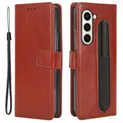 Leather Wallet Case For Samsung Galaxy Z Fold5 5g Crazy Horse Texture Stand Case With Pen Slot
