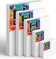 KEFF Stretched Canvas for Painting (10 Pack) Blank Painting Canvas - 2 of Each; 4x4, 5x7, 8x10, 9x12 and 11x14 Canvas, 100% Cotton Pre-Primed, Great for Pouring, Acrylic, Oil, Wet and Dry Art Media