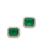 Bloomingdale's Fine Collection Emerald and Diamond Stud Earrings in 14K Yellow Gold