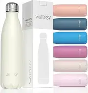 WATERSY Stainless Steel Insulated Water Bottle, Double Walled Metal Vacuum Flask Keep 24 Hrs Cold & 12 Hrs Hot Thermal Metal Sports Bottles 500ml BPA Free for Outdoor, Work, Gym, School (Cream White)