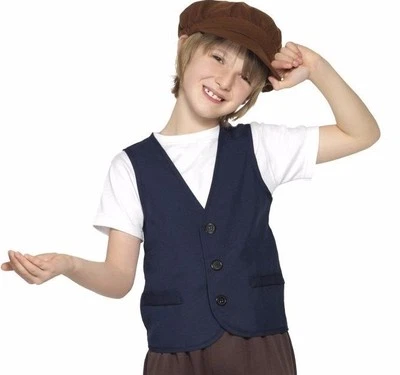 Childrens Fancy Dress Poor Victorian Peasant Boy Kit Waistcoat & Cap by Smiffys